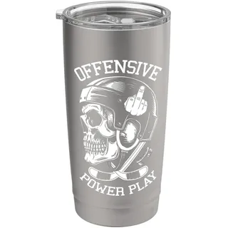 Lustiger Eishockeyspieler Totenkopf Unhöflich Mittelfinger Offensive Doppelwandiger Edelstahl-Thermobecher