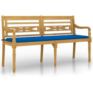 Batavia-Gartenbank mit Königsblauen Kissen 150 cm Teak Massivholz - Braun