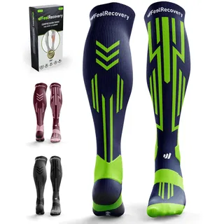 Feel Recovery 1 Paar Sport Kompressionssocken Herren/Damen - Kompressionsstrümpfe Laufen, Crossfit, Fußball - Elastische Cuffed Socken Laufen und Sport - Hohe Socken mit Atmungsaktiver Merinowolle