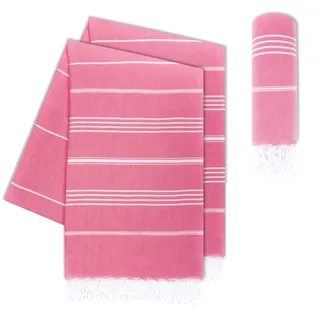 LAYNENBURG 2er-Set Premium Hamamtuch mit handgeknüpften Fransen - 100% Baumwolle - XXL Strandtuch 100x200 cm - Oeko-TEX 100 - Strandhandtuch groß - Saunatuch & Reisehandtuch (Rosa)