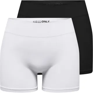 Hotpants ONLY "ONLVICKY S-LESS MINI SHORTS 2-PACK", Damen, Gr. S, N-Gr, schwarz-weiß (schwarz pack:schwarz, weiß), Jersey, Obermaterial: 94% Polyamid, 6% Elasthan, unifarben, figurbetont kurz, Hosen Hotpants