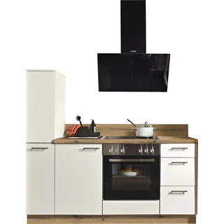 Küche KOCHSTATION "Scafa", küche: weiß, korpus: eiche astig, arbeitsplatte: eiche astig, B:180cm T:58cm, Komplettküchen-Sets, Küche, vormontiert, wahlweise mit E-Geräten, Stellbreite 180 cm