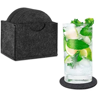 Filz Untersetzer 12er Set Rund für Gläser mit Aufbewahrungsbox, Durchmesser von 10cm (Dark Gray)