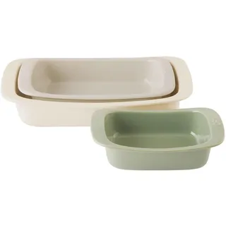 BergHOFF Auflaufformenset , Creme, Hellgrau, Salbeigrün , Keramik , 3-teilig , 1,2/2,4/4,2 l,4,2 l,1,2 l,2,4 l , rechteckig , backofengeeignet, mikrowellengeeignet , Kochgeschirr, Auflaufformen