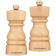 Cole & Mason H233005 London Salz und Pfeffermühle, 2er Set Manuell mit Einstellbar, Holz, 13cm, Precision+ mit Keramikmahlwerk und Carbonmahlwerk, Gewürzmühle, Mühlen für Salz, Pfeffer, Gewürze