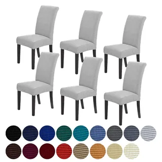 Howhic Stretch-Stuhlhussen für Esszimmer, abnehmbar, waschbar, Esszimmerstuhlhussen, Sitzschutz, tolle Dekoration für Zuhause und Bankett, 6 Stück, silberfarben