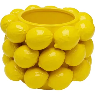 Kare Design Vase Lemon Juice, Gelb, Deko Vase, Blumenvase, Zitronen Motiv, Porzellan, handgearbeitet, Unikat, 19 cm (H)