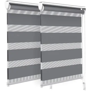 VOUNOT 2er Set Doppelrollo klemmfix ohne Bohren, Duo Rollo Klemmrollo für Fenster und Tür, lichtdurchlässig & verdunkelnd Fensterrollo, 55x150cm, Grau