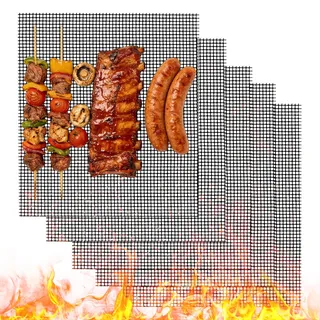 5 Stück Grillmatte für Gasgrill 40x30cm, Grillmatten, Antihaft Grillnetz, Grillgitter, wiederverwendbares Grillmatten für Holzkohle, teflon Grill Gitter für Elektrogrill Luftfritteuse BBQ(Schwarz)
