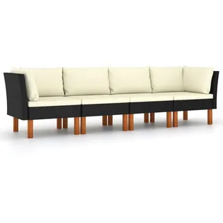 vidaXL 4-Sitzer-Gartensofa mit Kissen Schwarz Poly Rattan - Schwarz