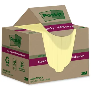 Post-it Super Sticky Recycling Notes, Haftnotizen extrastark Gelb 12 Blöcke,