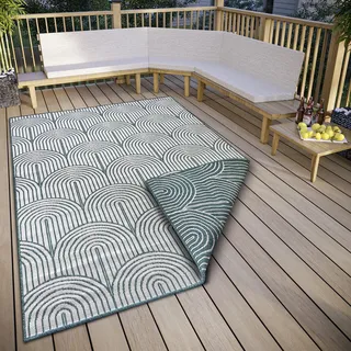 HANSE HOME Pangli Outdoor Teppich Wetterfest – Wendeteppich Skandinavischer Boho Style Wasserfest Einfarbig Geometrisch 3D-Effekt für Garten, Wohnzimmer – Grün, 120x170cm