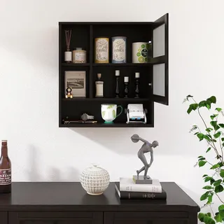 Badspiegel mit Schrank zur Wandmontage aus Bambus, platzsparend, verstellbares Regal, schwarz