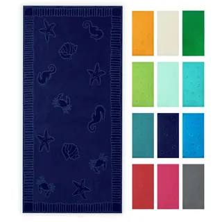 ZOLLNER Strandtuch - hautfreundliches und saugstarkes Handtuch in 100x200 cm - waschbar bis 60°C - Baumwolle in blau - eingewebte Meerestiermotive - Oeko Tex® Zertifiziert