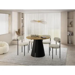 Esstisch Rund Ausziehbar im Loft-Stil – 120 bis 200 cm – Industrieller Platzsparender Tisch mit Schwarzen Konischem Metallbeinen für 6 bis 10 Personen, Esszimmer – Eiche Hell Braun - Braun, Dunkelbraun