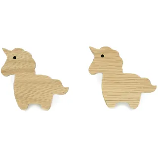 PLT Möbelgriffe im Märchen Motiv für Kindermöbel aus unbehandeltem Eichenholz, Knauf, Knopf, Weltall, Kommode, Schrank, Schublade, Tür, Kinderzimmer, Geschenk (2, Einhorn)