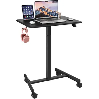 JUMMICO Höhenverstellbarer Schreibtisch Mobiler mit Rollen, Schreibtisch Höhenverstellbar Kleiner Tisch Computertisch Stehpult, 65 x 48 cm, Schwarz