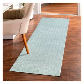 Carpet City Teppich Flur 80x300 cm - Grün/Türkis - Kurzflor, 3D-Effekt, Glanzgarn - Chevron-Muster - Moderne Teppiche Schlafzimmer, Diele, Eingangsbereich