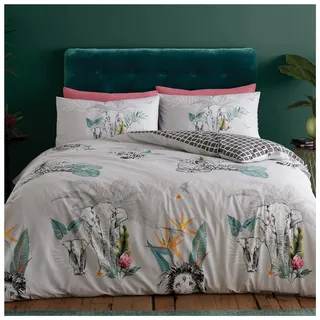 GC GAVENO CAVAILIA Tier-Bettbezug für Doppelbett, leichtes Vogel-Bettwäsche-Set, Polyester-Baumwoll-Wendebett, Bettdeckenbezüge, grau (200 x 200cm)