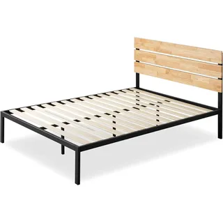 Zinus Paul Bett 160 x 200 cm – Höhe des Bettgestells 36 cm – Bettrahmen Plattform aus Metall und Holz mit Lattenhalterung aus Holz – Natural Brown and Black