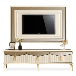 Wohnwand TV Ständer Wandpanel Couchtisch RTV Lowboard Gold 3tlg Beige - Gold