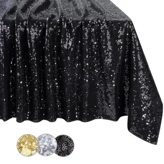 Schwarz Tischdecke Pailletten Tischdecke Halloween Party Deko 125x200 cm | Geburtstags Weihnachten Schulanfang Deko Happy Birthday Deko