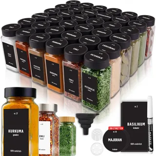 Deco haus® Gewürzgläser Eckig mit Gewürzetiketten Gewürzgläser mit Streueinsatz 36er Set - Gewürzdosen Set Gewürzbehälter Gewürzaufbewahrung - Spice jars Gewurzglaeser Gewürzstreuer Glas