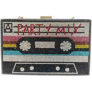 Renabro Frauen Retro Radio Form Crossbody Tasche Strass Metall Vintage Abend Clutch Geldbörsen, Bunte Party