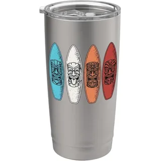 Tiki Gesichter Thema Surfbretter Surfer Doppelwandiger Edelstahl-Thermobecher