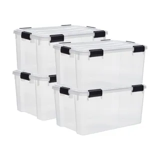 Iris Ohyama Luftdichte Kunststoff-Aufbewahrungsboxen mit Deckel, 50L, 4er-Set, Transparent, Hermetischer wasserdichter Verschluss, Robust Schnappverschlüsse, Stapelbar, Staubschutz, BPA-frei, DDAT-L