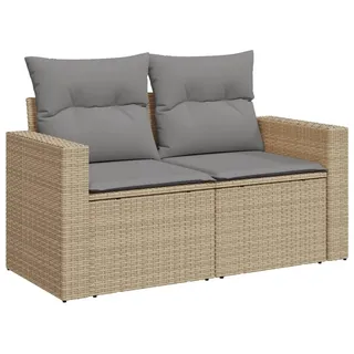 vidaXL Gartensofa mit Kissen 2-Sitzer Beige Poly Rattan
