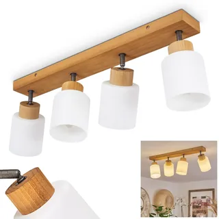 HOFSTEIN Deckenleuchte Tercier, Deckenlampe aus Holz/Metall/Glas in Natur/Schwarz/Altsilber/Weiß, Leuchte im Boho/skandinavischen Design, Holzbalken, 4xE14, Esszimmer, Wohnzimmer, Schlafzimmer, Küche