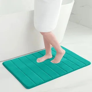 Homaxy Memory Foam Badezimmer Badeteppiche Saugfähige Rutschfester Badvorleger Waschbar Badematte - 60 x 90 cm, Pfau Grün