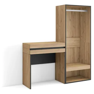 Skraut Home | Konsolentisch, Flurtisch | Beistelltisch für Eingang | 130x145x35 cm | mit Schublade | Offener Kleiderschrank | Moderner Stil | Eiche