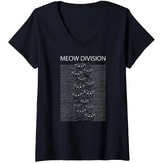 Damen Post Punk Meow Division T-Shirt mit V-Ausschnitt, Schwarz, XXL