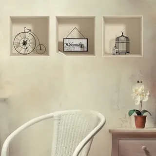 3D-Wandaufkleber, selbstklebend, 3D-Effekt, Welcome Vintage, Wandtattoo, Schlafzimmer, Erwachsene, Wandaufkleber, 3D-Dekoration für Wohnzimmer, Wandaufkleber, Trompe, Auge, 40 x 120 cm