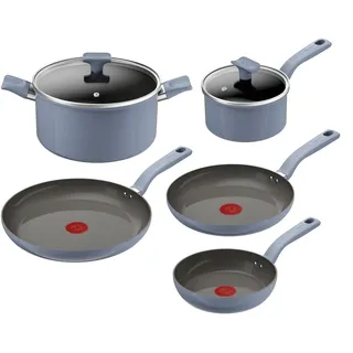 Tefal CERA COLOR ON 7tlg. Keramikset (Pfannen 20/24/28cm, Kasserolle 16cm & Schmortopf 24cm + Deckel), Go Ceram Antihaftbeschichtung, recycelter Aluminiumkörper, Thermo Signal, alle Herdarten, Blau