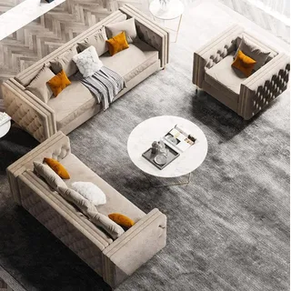 Chesterfield Sofagarnitur 321 Wohnlandschaft Relax Sitz Design Couch Sofas Samt - Beige