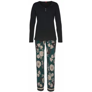 S.Oliver Damen Pyjama schwarz-dunkelgrün Gr.32/34