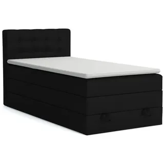 Deine Möbel 24 Boxspringbett Jung 1 100/200 Velours Schwarz mit Matratzen H3 + H4 , Textil , H3 + H4 , 100x200 cm , Schlafzimmer, Betten, Boxspringbetten