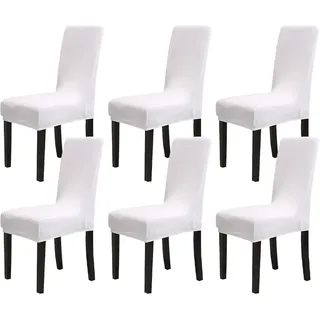 Chickwin Chickw1 Stuhlhussen 6er Set Samt Stuhlhussen für Schwingstühle, Esszimmerstühle Hussen Für Hochzeit, Hotel, Küche, Bankett, Partys Stretch Stuhlhussen (6er,Weiß)