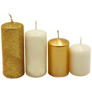 Dekohelden24 Gestufte Stumpenkerzen H 5-10 cm Ø 4 cm gold