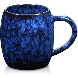 750 ml Extra große Keramik Kaffeetassen Becher, Handgefertigte Texturglasur Sehr Große Teetasse für Büro und Zuhause, avec großer Griff, Mikrowellen- Kühlschrank- und Spülmaschinenfest (Stern Blau)