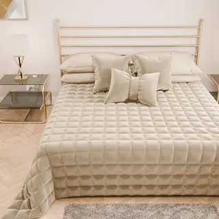 PETTI Artigiani Italiani - Steppdecke für Doppelbett aus weichem und warmem Samt, Frühlings- und Herbst-Steppdecke für Doppelbett, Creme, 100% Made in Italy