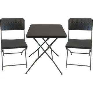 Balkon-Set 3 tlg. Rattanoptik anthrazit 60 cm Tisch und 2 Stühle klappbar - Grau