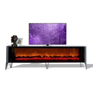 Stilvoller Grauer TV-Sideboard  Wohnzimmer TV-Möbel Kamin