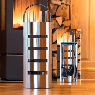 Edelstahl Kaminbesteck - 5-teilig - Kamingarnitur Kamin Zubehör Renigungs Set