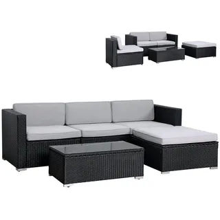 Svita CALIFORNIA Garten-Lounge Polyrattan Gartenset Balkon-Set Rattan-Lounge Schwarz