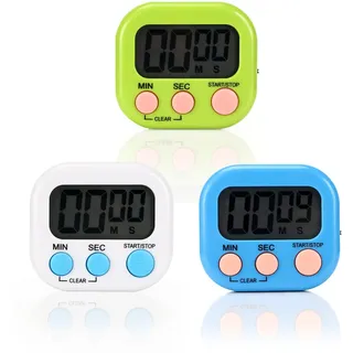 3 Stück Eieruhr Digital,Kurzzeitwecker,Timer Digital,Mit Klappbarem StäNder Und Display,Digitaler Timer für Küche Schule Sport,KüChentimer Digital Stoppuhr Kinder (Weiß Grün Blau)