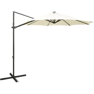 The Living Store Ampelschirm mit Mast und LED-Leuchten Sandfarben 300 cm - Beige